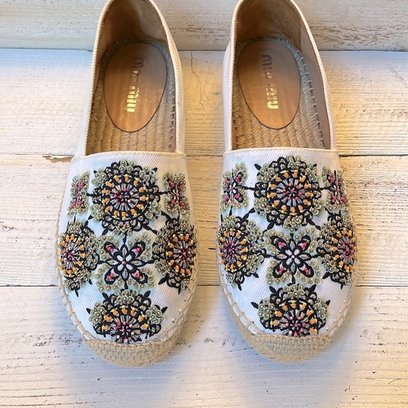 Miu Miu Embroidered Canvas Espadrilles Sz 8 EUC with dustbags and box - Picture 3 of 14